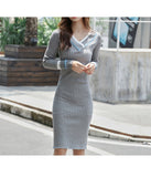 5色 新作 長袖 ミニドレス タイトドレス 着痩せ XY2-MLS4898