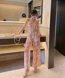 シフォン 花柄 オールインウン ワイドパンツ セックス ファッション LT2-JY3885