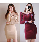 5色 新作 長袖 ミニドレス タイトドレス 着痩せ XY2-MLS4898