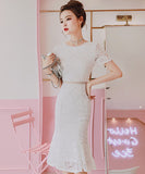 レース 縁飾り おしゃれ キャバドレス 半袖ドレス  白い LT2-JY3086