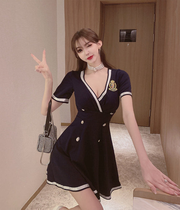 2色 谷間魅せ セクシー 制服 キャバドレス ミニドレス XY2-MLS4680