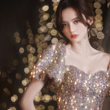 キラキラ ロングドレス 着痩せ キャバドレス セクシー 谷間魅せ MY2066