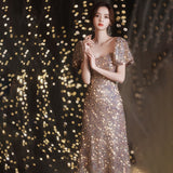 キラキラ ロングドレス 着痩せ キャバドレス セクシー 谷間魅せ MY2066