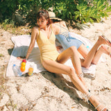 2色 モノキニ タンキニ かわいい チェック柄 韓国スタイル 体型カバー 水着 MY7009-BY2390