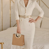 ワンピカット スリーブ クラブドレス 七分袖 タイト ひざ丈 レディース XY2-ZRD887313E