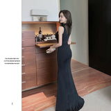 高級感 ブラック 谷間魅せ 肌見せ ロングドレス キャバドレス MY2018