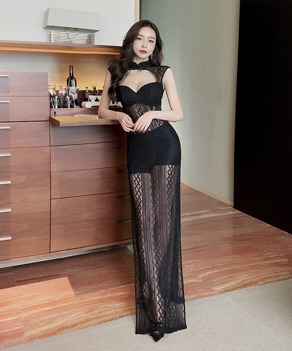 2021 夏 新作 男ウケ 谷間魅力 キャバドレス ロングドレス 肌見え 袖なし レース　MY2004-YM9071