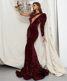 キャバドレス ロングドレス ピカピカ ワンショルダー セクシー 谷間魅せ XY2-PC-M0803