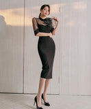 ひざ丈ドレス 新作 リボン ゴージャス 結婚式 通勤 MY2-ZED880838E