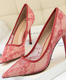 6色 レース 刺繡 セクシー 美脚効果 ハイヒール パンプス MY5015