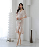 ロングドレス ひざ丈ドレス 新作 フリル 結婚式 宴会 MY2-ZED88459N14