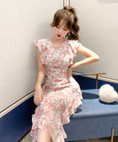 花柄 ロングドレス フリル 淑やか 着瘦せ 大人可愛いXH2-JY4086