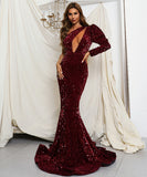 キャバドレス ロングドレス ピカピカ ワンショルダー セクシー 谷間魅せ XY2-PC-M0803