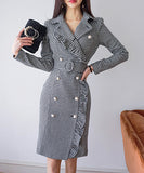 千鳥格子 冬コーデ 通勤 大人可愛い Ⅴネック セクシー エレガント 気質 XH2-ZED88752E