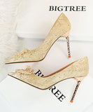 花柄 真珠 スタイル 高見え 脚長効果 綺麗 ハイヒール パンプス MY5018