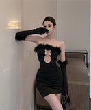 キャバドレス 透かし彫り ふわふわ 大人可愛い ユニーク 宴会 ナイトクラブ XH2-LQE9413BF05