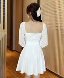 【4色】ミニドレス Aライン かわいい 新作 長袖 お腹カバー 着瘦せMY2-YM8721