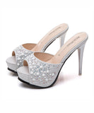 厚底 ハイヒール スリッパ  履きやすい ピカピカ 高見え YN5009