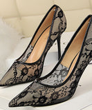 6色 レース 刺繡 セクシー 美脚効果 ハイヒール パンプス MY5015