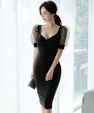 ミニドレス 韓国 ゴージャス 袖付き レース 高見え セール 新作ドレス レディース MY2-MLS4893