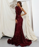 キャバドレス ロングドレス ピカピカ ワンショルダー セクシー 谷間魅せ XY2-PC-M0803