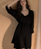 【2点 ドレス+コート】パジャマ レディース セクシー キャミソール サテン  ナイトウェア 過激 ストラップ 調整可能 ランジェリー  XY-XE-2283