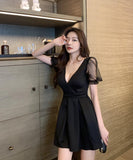 SML 無地 レース フリル 袖 大人 かわいい 肌見せ キャバドレス ミニドレス MY2081-YM8614