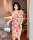 タイトミニドレス プリーツ 花柄 セクシー おしゃれ 宴会 XH2-JY10140