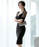 ミニドレス 韓国 ゴージャス 袖付き レース 高見え セール 新作ドレス レディース MY2-MLS4893