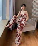 花柄 オールインワン 新作 肌見せ リボン ワイドパンツ セクシー MY2-JY3798