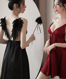 翼 小悪魔 3色 セクシー 谷間魅せ 肌見せ パジャマ スリップドレス MY2033