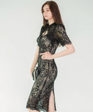 【ホワイト/ブラック】キャバドレス パーティードレス 新作 レース ゴージャス MY2-ZED887329A71