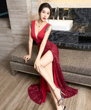 ピカピカ セクシー ロングドレス パーティードレス 谷間魅せ ゴージャス 高品質 MY2-XYD2212