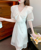 【即日発送】ベージュ色 ミニドレス レース かわいい 新作 フリル アフター MY2-TB001