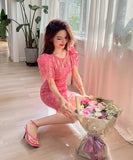 ピンク レース ゴージャス かわいい ミニドレス パーティードレス 高品質 MY2-JY10063