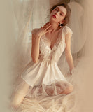 【２色】レース パジャマ 可愛い Ⅴネック リボン セクシー ホームウェア XH8-GR730