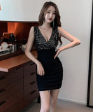 ピカピカ ディープⅤネック セクシー魅了 肌見せ キャバドレス ミニドレス MY2146