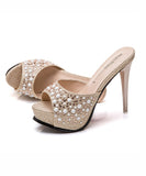 厚底 ハイヒール スリッパ  履きやすい ピカピカ 高見え YN5009