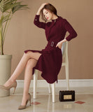 ロングドレス ドレス ワンピース 二次会 忘年会 新年会 長袖 フリル 韓国 XY2-ZED88953GT525