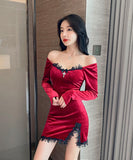 長袖 ゴージャス 高見え セール 新作 パーティードレス ミニドレス MY2162-MLS6007