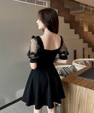 キラキラ ミニドレス キャバドレス 刺繡 かわいい Vネック 谷間魅せ 新作 MY2-YM8659