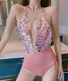 超人気水着 パッチワーク ゴージャス 谷間魅せ セクシー 人魚姫 スパンコール XH7-DP-A20456