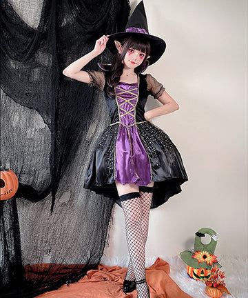 4点セット】コスプレ ハロウィン 魔女 可愛い ミニドレス XH2-XJ8529