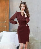レディースドレス エレガント 女性 カジュアル ワンピース ドレス 韓国 長袖 Vネック XY2-ZRD885661A71