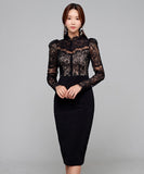 【ブラック・ホワイト】ひざ丈ドレス レース セクシー 新作 レース 着瘦せ MY2-ZED882334BH506