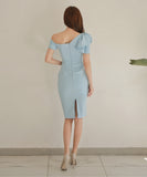 ミニドレス ひざ丈ドレス かわいい ワンショルダー フリル MY2-ZED88504A