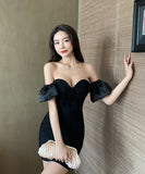 ミニドレス タイトドレス フリル 谷間魅せ えちえち かわいい MY2-YM8636