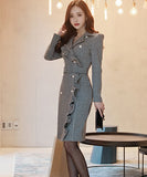 千鳥格子 冬コーデ 通勤 大人可愛い Ⅴネック セクシー エレガント 気質 XH2-ZED88752E