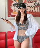 ビキニ レディース 水着  黒 白 チェック柄 2点セット セクシー ビキニセット 女性用水着 タンキニ 三角ビキニ Bikini  XY-DP-A29494