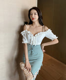 ミニドレス キャバドレス フリル 大人 かわいい レース 刺繡 新作 MY2-YM8637